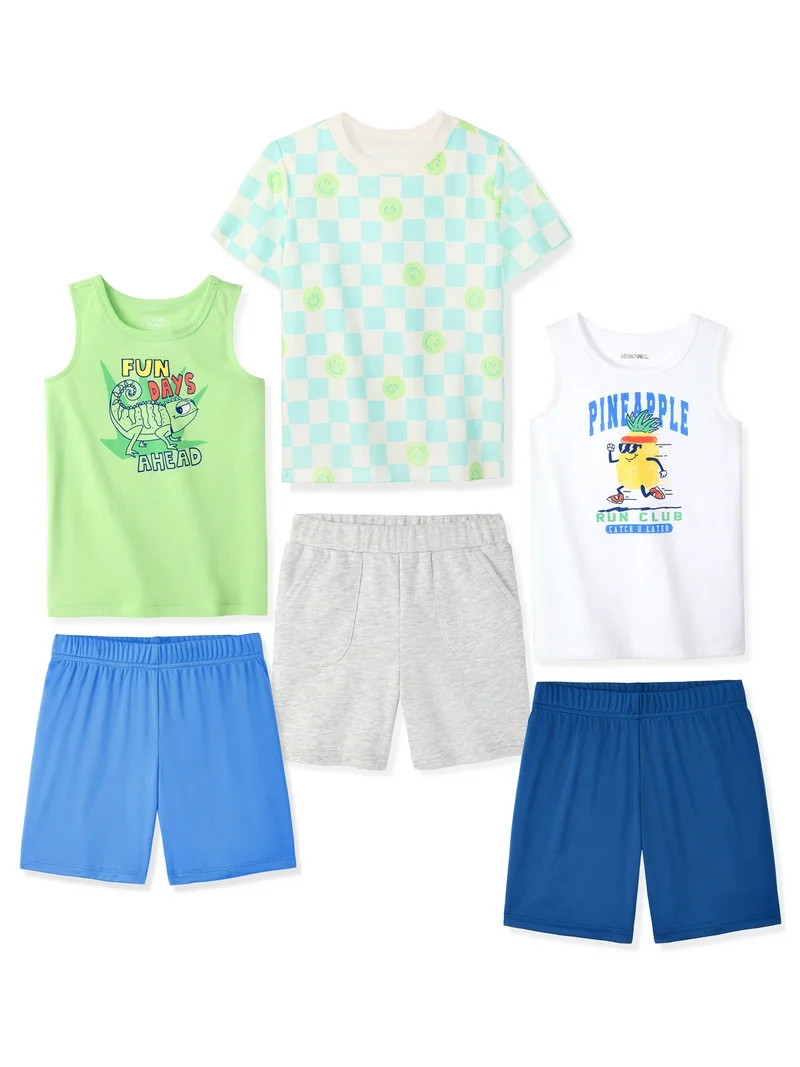 Garanimals Baby & Toddler Boy Cotton 6-Piece Outfit Sets,Graphic Tops & Pull-On Bottoms, 18M–6T | Walmart (US)