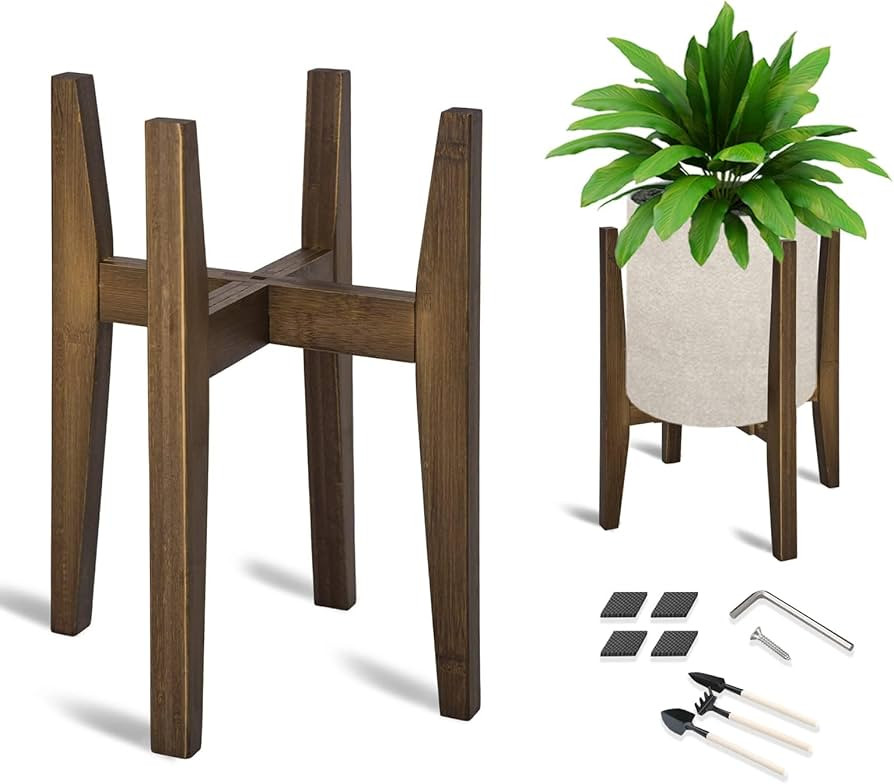 OERGKE Adjustable Plant Stand, Bamboo Mid Century Modern Indoor Plants Stands, Corner Flower Hold... | Amazon (US)