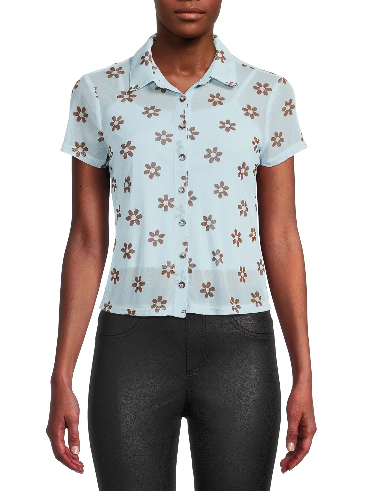No Boundaries Juniors' Printed Mesh Shirt with Cami, 2-Piece - Walmart.com | Walmart (US)
