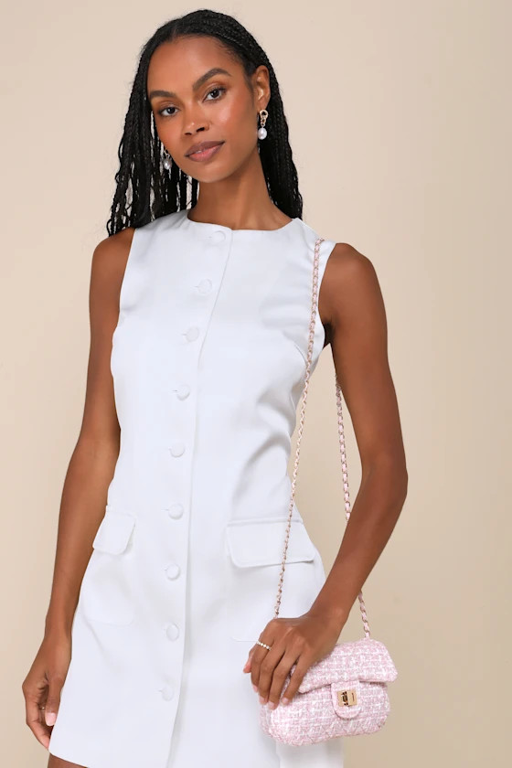 Effectively Darling Pink Tweed Quilted Mini Crossbody Bag | Lulus