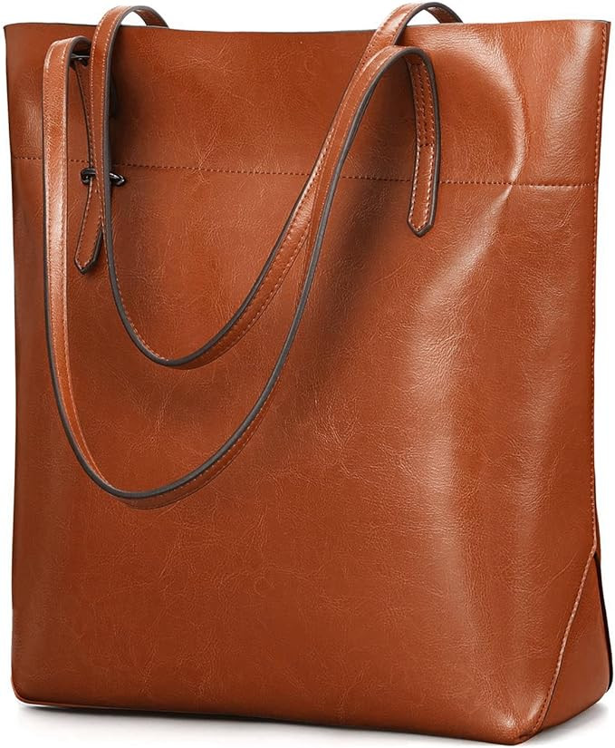 Kattee Vintage Genuine Leather Tote Shoulder Handbag for Woman with Adjustable Handles | Amazon (US)