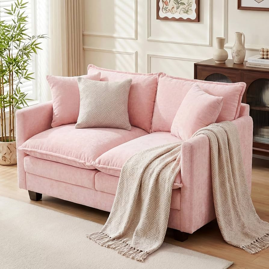 Loveseat Sofa Couch, Small Mini Compact 50" Love Seat 27" Deep Cloud Sofa Seat Washable Chenille ... | Amazon (US)