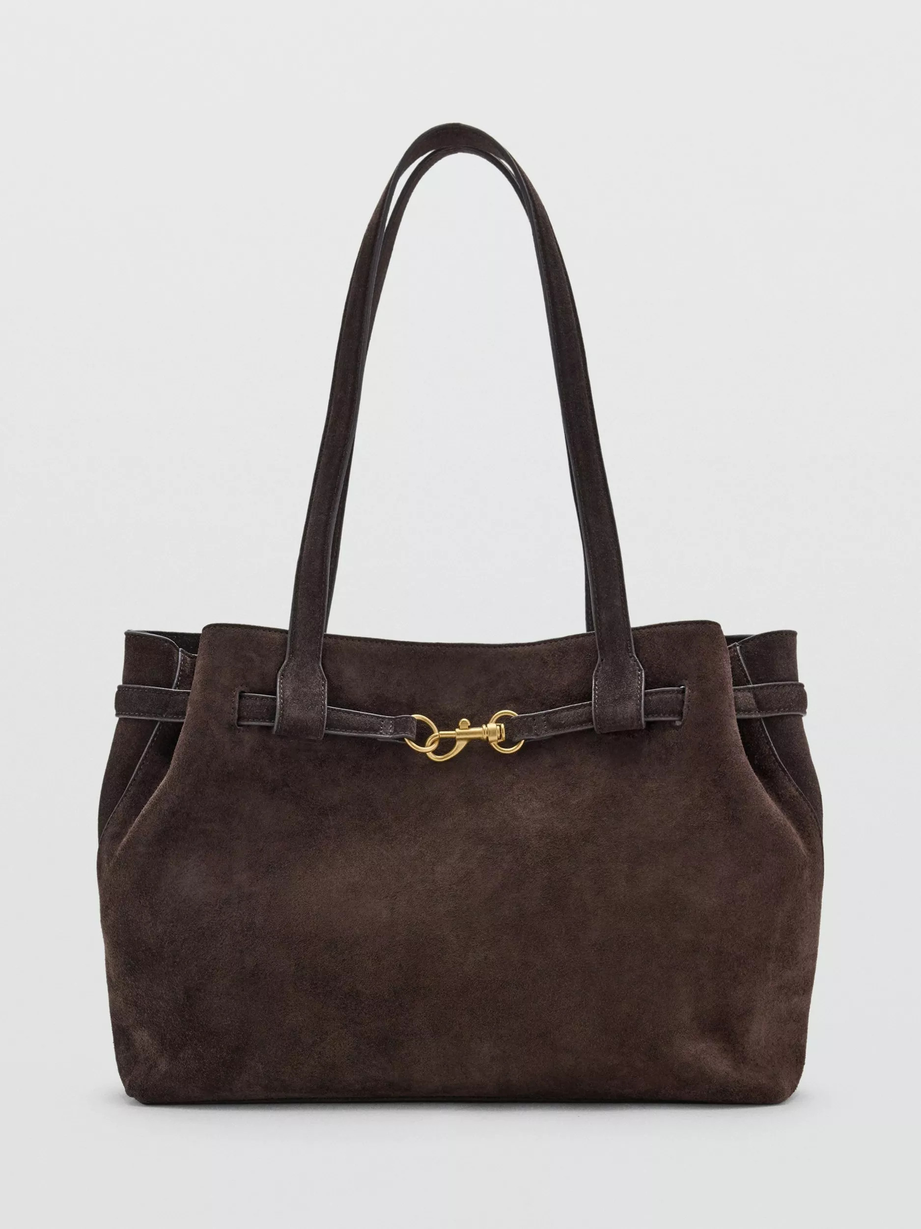 Mango Suede Large Tote Shoulder Bag, Chocolate | John Lewis (UK)