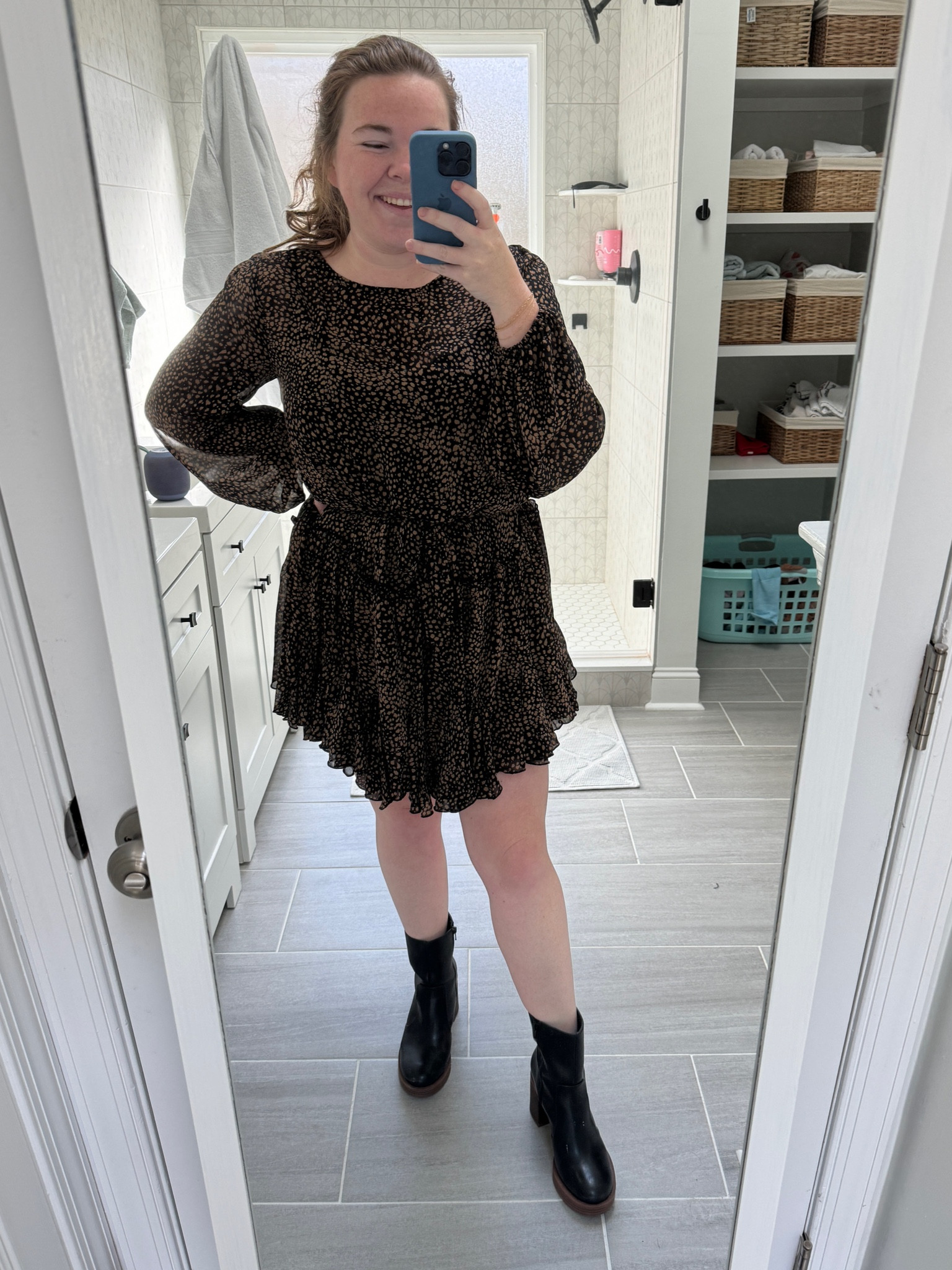 I am loving the pattern of this and the fun flare with the ruffles 

Dress // Size Large
Booties // Size 8.5#LTKHoliday

#LTKstyletip #LTKmidsize