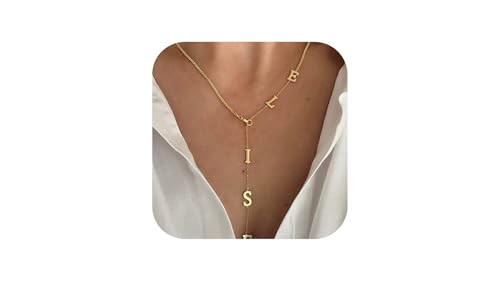 SHINELIZ Name Necklace Personalized - Lariat Necklace Long Y Shaped with Drop Letters Initials 16-20'' 14k Gold Rose Plated 925 Sterling Silver Custom Jewelry Unique Gift Women | Amazon (US)
