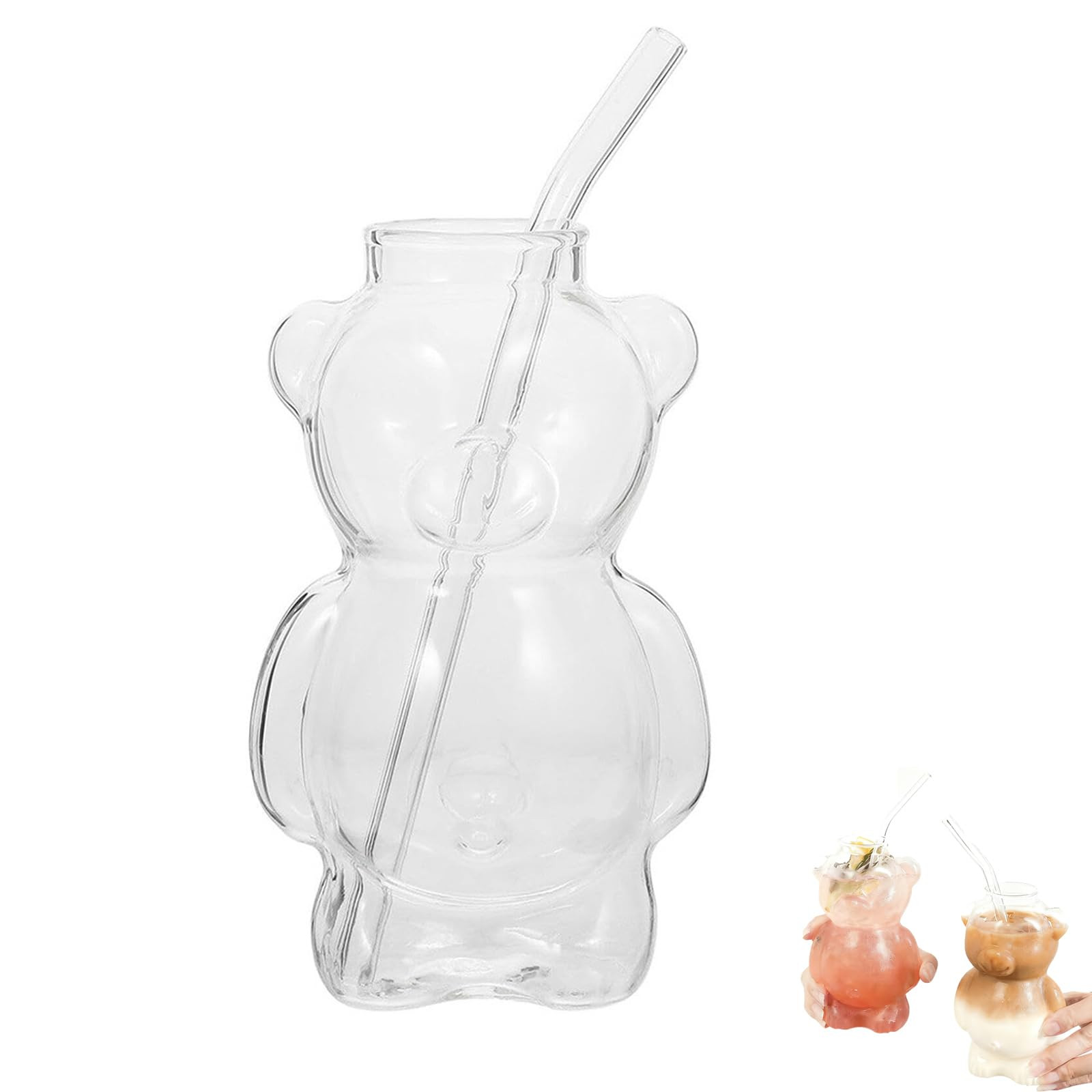 Cute Bear Glass Cup with Straw, A Stylish Bear-Shaped Milk Tea Cup, Cute Cartoon Cocktail Juice M... | Amazon (US)