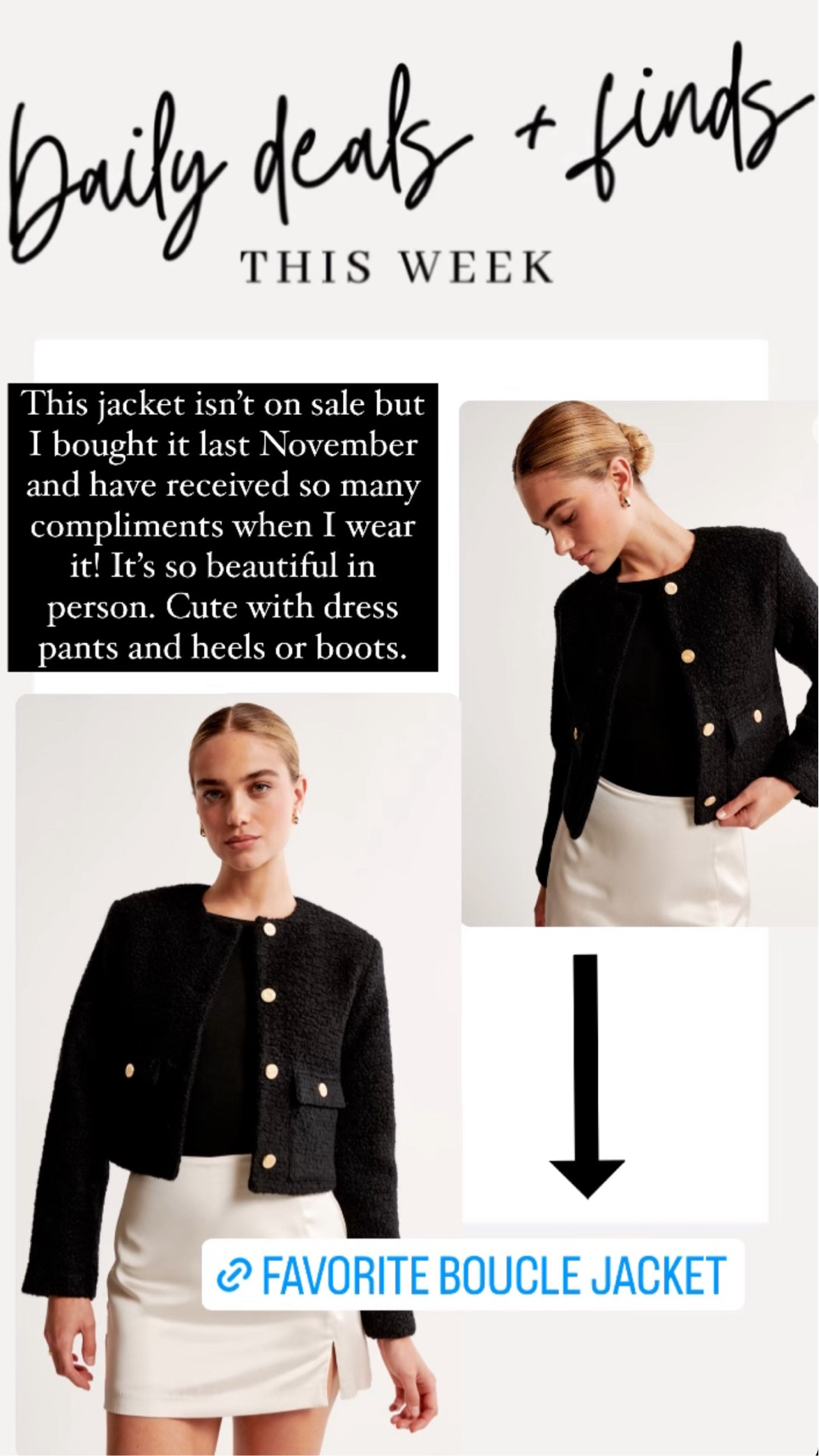 I purchased this beautiful jacket back in November and I have received SO many compliments on it. I love it with a turtleneck and some wide leg pants with boots or heels. Worth every penny, it’s so classic!  

#LTKbeauty #LTKstyletip #LTKsalealert