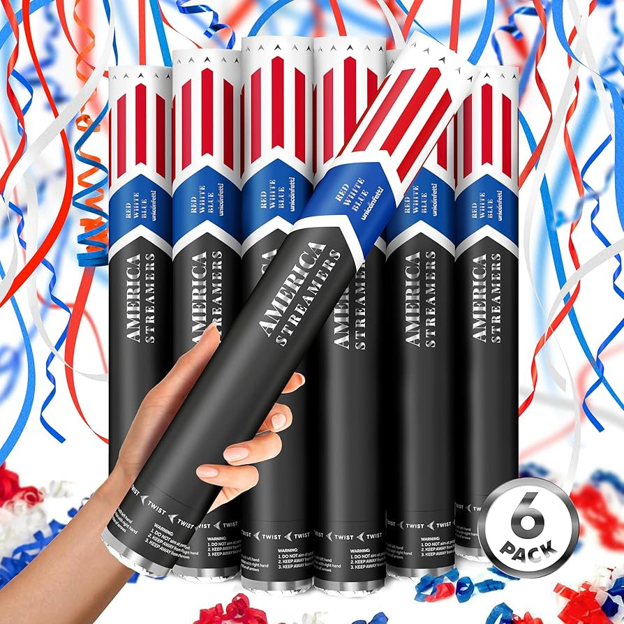 16" America Streamers Cannon [6 Pack] Red White & Blue Streamer Poppers No Mess, Biodegradable St... | Amazon (US)