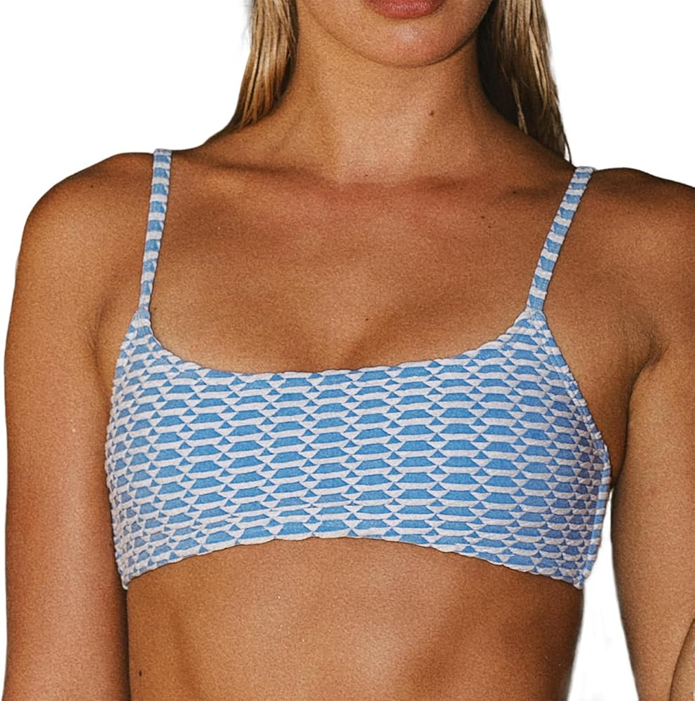 Bikini Top for Women Padded Adjustable Push Up Swimsuit Tops Only Scoop Neck | Amazon (US)