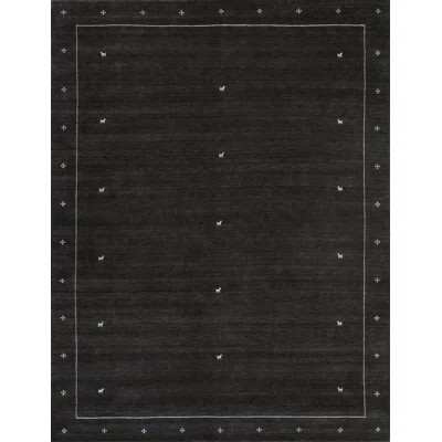 Geometric Handmade Hand Loomed Rectangle 7'9" x 9'9" Wool/Cotton Area Rug in Charcoal/Silver | Wayfair North America