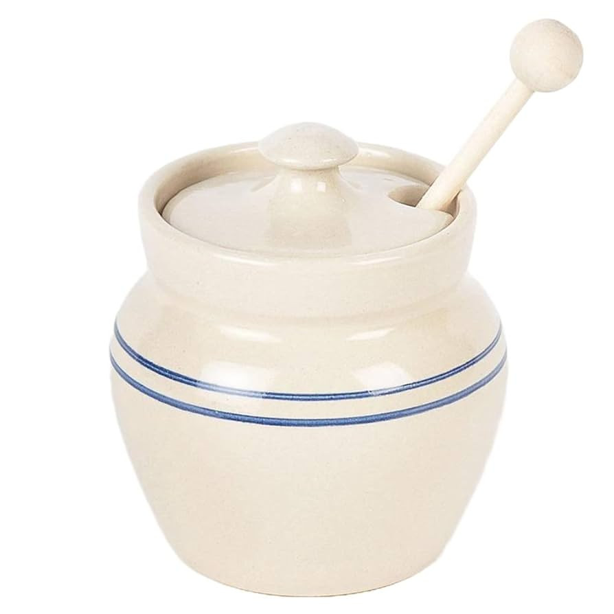Martinez Pottery Heritage Blue Stripe Stoneware Honey Pot with Wooden Dipper | Amazon (US)