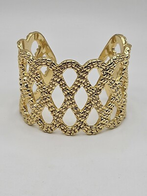 Lilly Pulitzer Open Lattice Textured Gold Tone Wide Cuff Bracelet  | eBay | eBay US