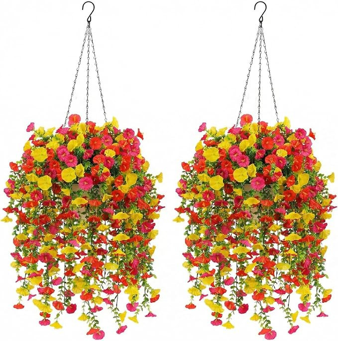 Artificial Flowers Hanging Baskets for Plants Outdoor Decoration, UV Resistant Faux Silk Morning ... | Amazon (US)