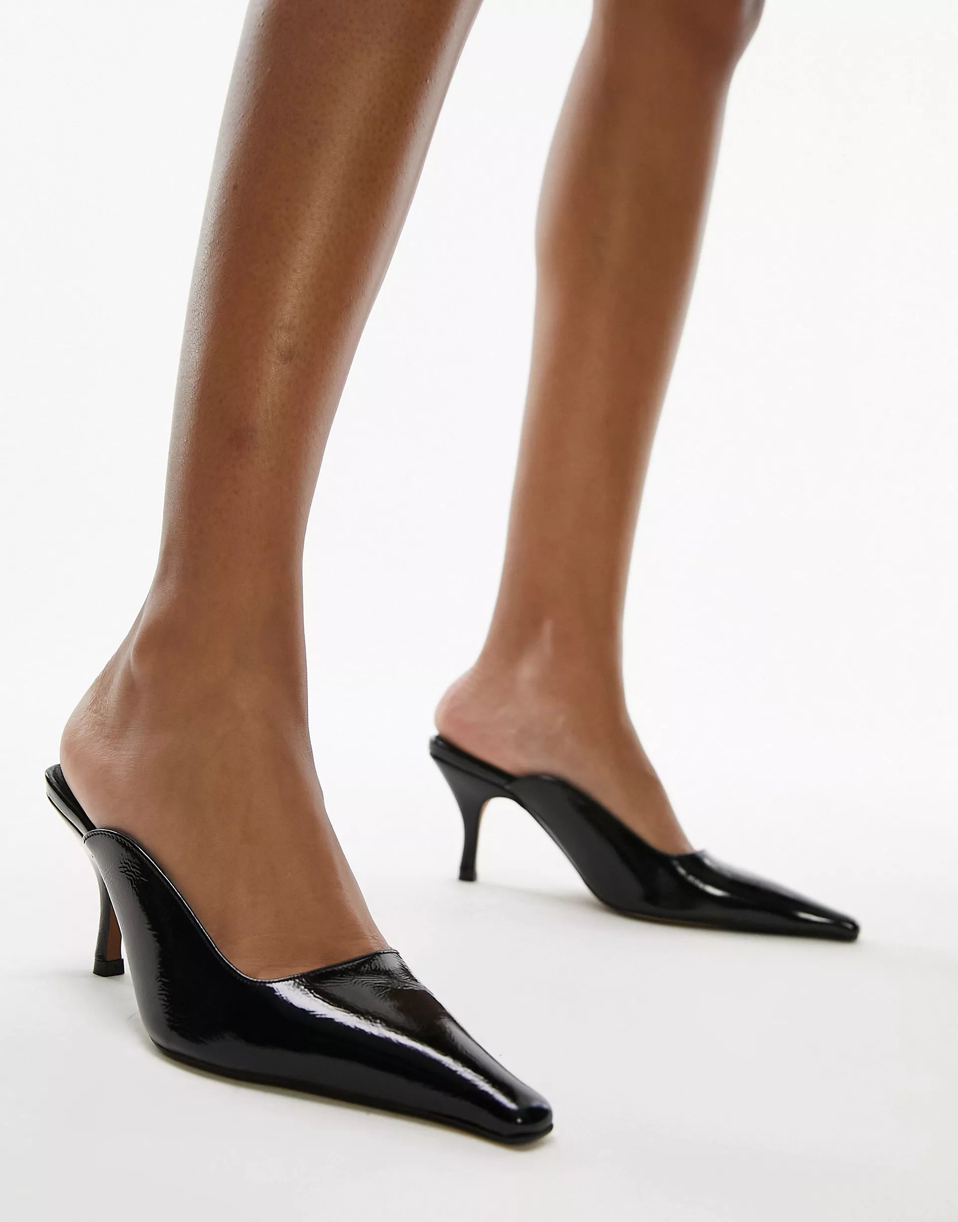 Topshop Etta premium leather pinched toe mid heel court shoe in black | ASOS | ASOS (Global)