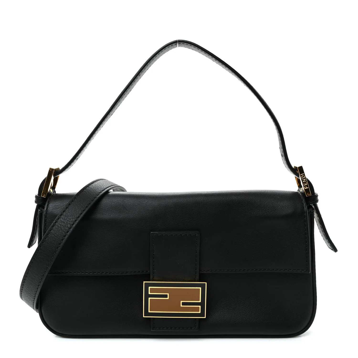 Vitello Flamingo Enamel Baguette Black | FASHIONPHILE (US)