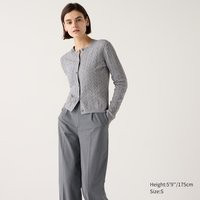 Uniqlo - Cotton Cable Crew Neck Cardigan - Gray - M | UNIQLO (UK)
