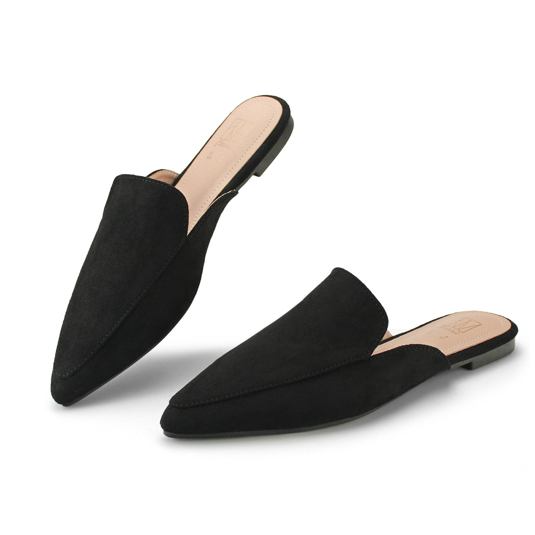 Hawkwell Women's Backless Slip on Slides Comfortable Loafer Shoes Flats Pointed Toe Mules,Black,U... | Walmart (US)