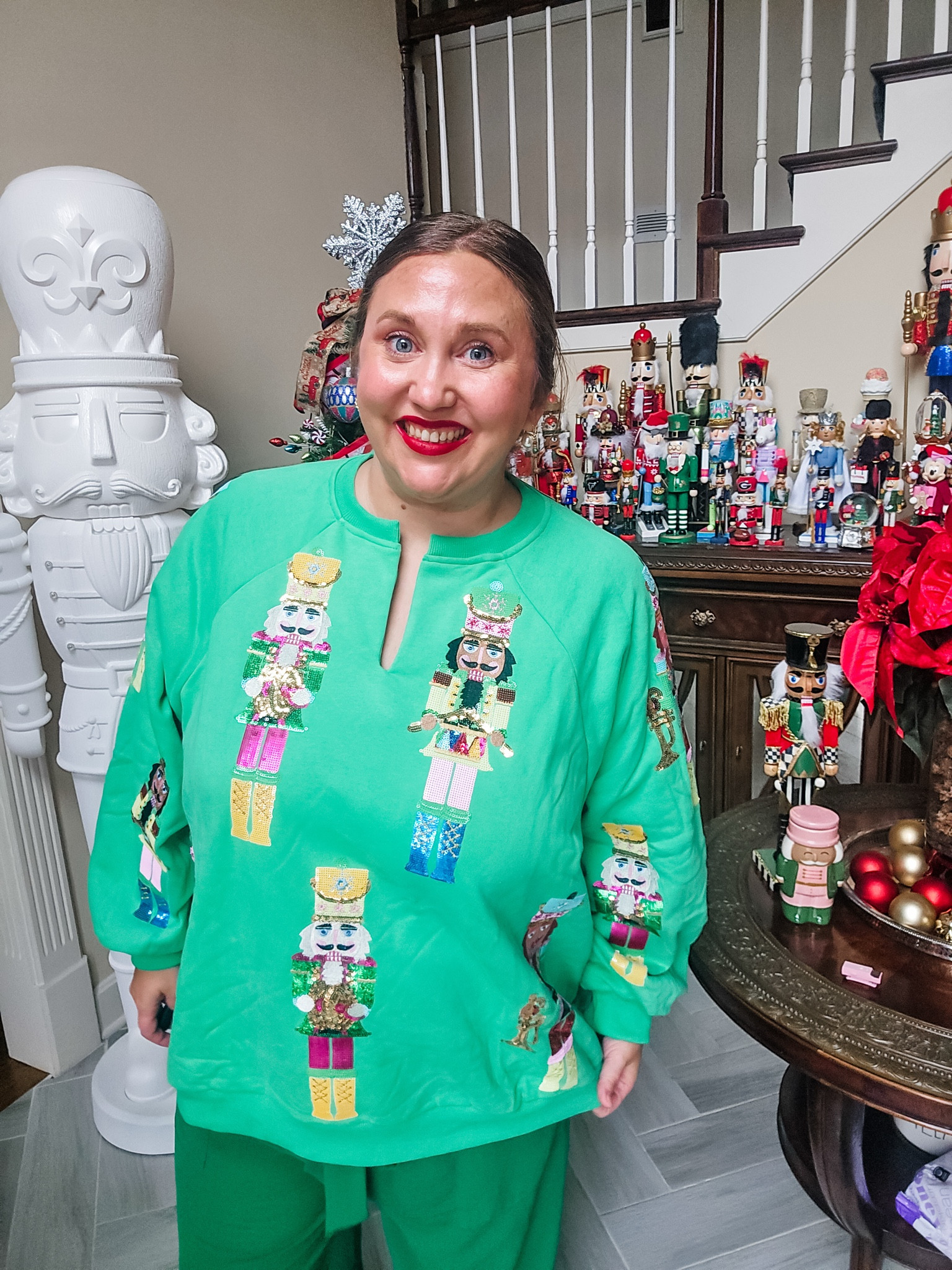 This top runs a little large IMO you can likely size down this is an XL on me for reference #livinglargeinlilly #queenofsparkles #qos #nutcrackers 

#LTKHoliday #LTKPlusSize #LTKMidsize