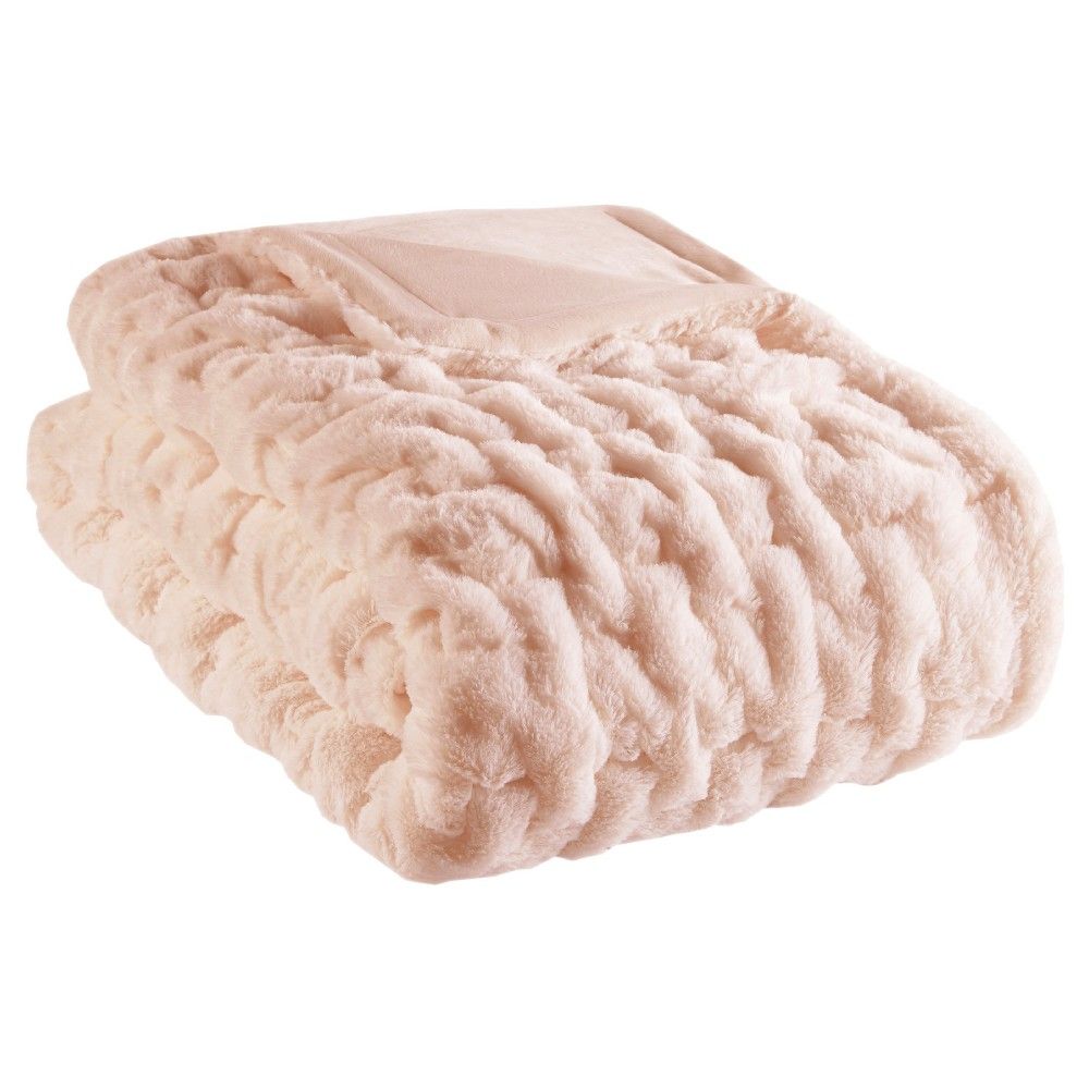 50""x60"" Ruched Faux Fur Throw Blanket Blush | Target