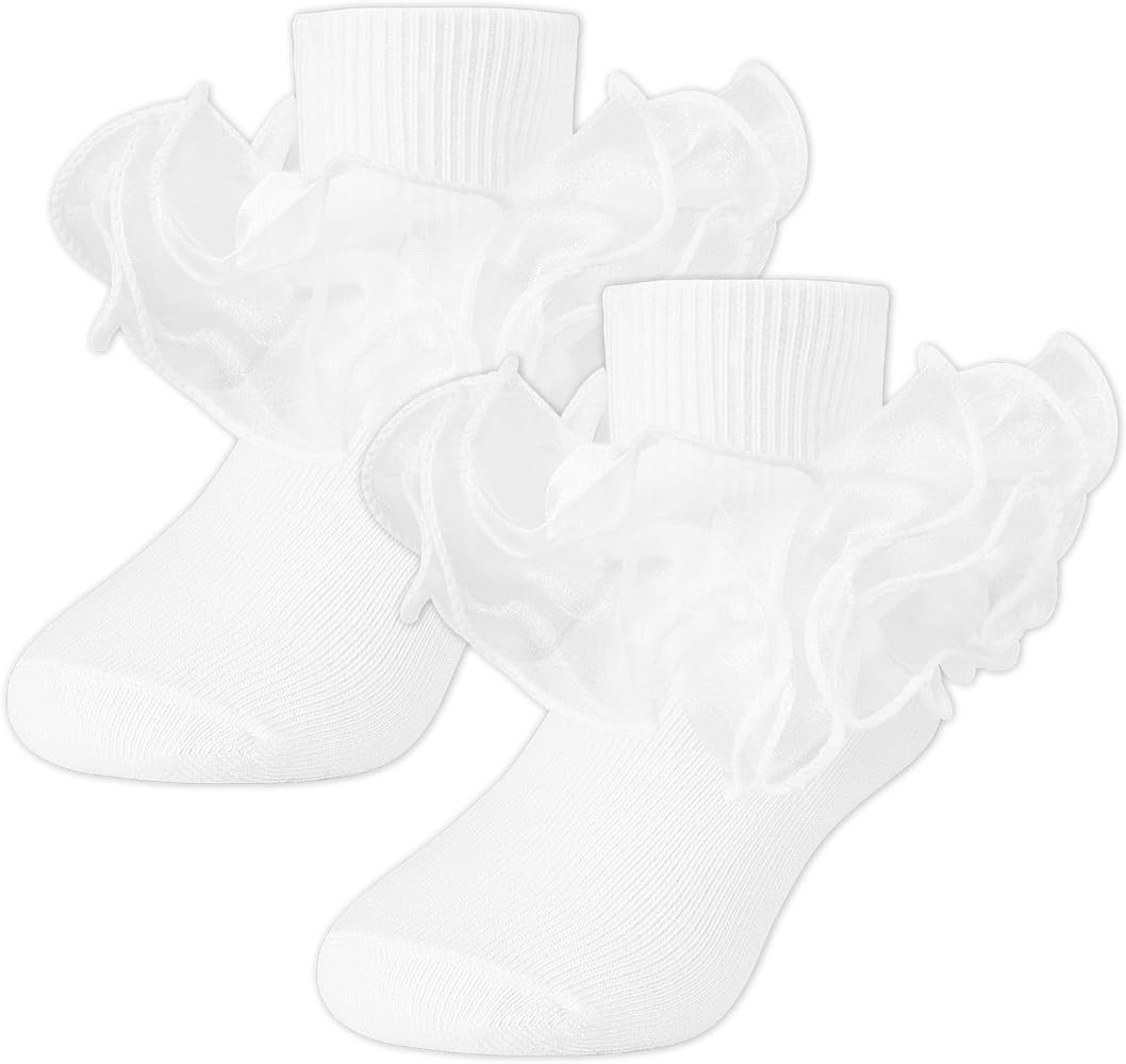 Witwot Toddler Girl Socks with Big Ruffle Lace Frilly Turn Cuff Dress Socks | Amazon (US)