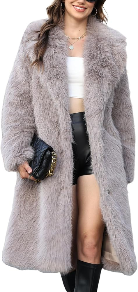 Gihuo Women' s Faux Fur Coat Lapel Collar Long Sleeve Furry Jacket Long Shaggy Jackets Open Front... | Amazon (US)