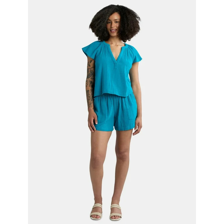 Time and Tru Women's Double Cloth Short Set, Sizes XS-XXXL | Walmart (US)