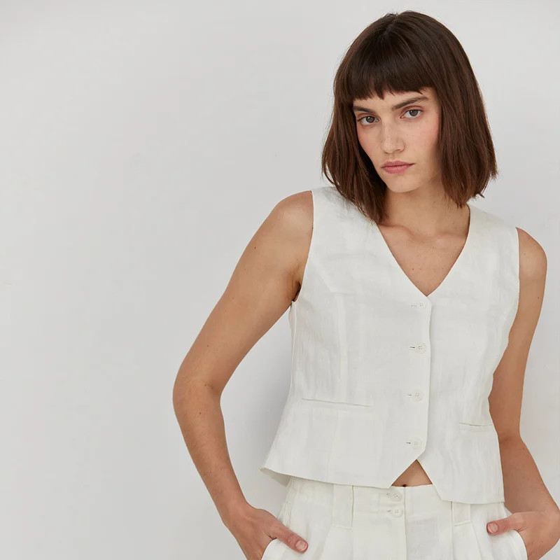 Crescent Juliet Linen Vest - White | Verishop