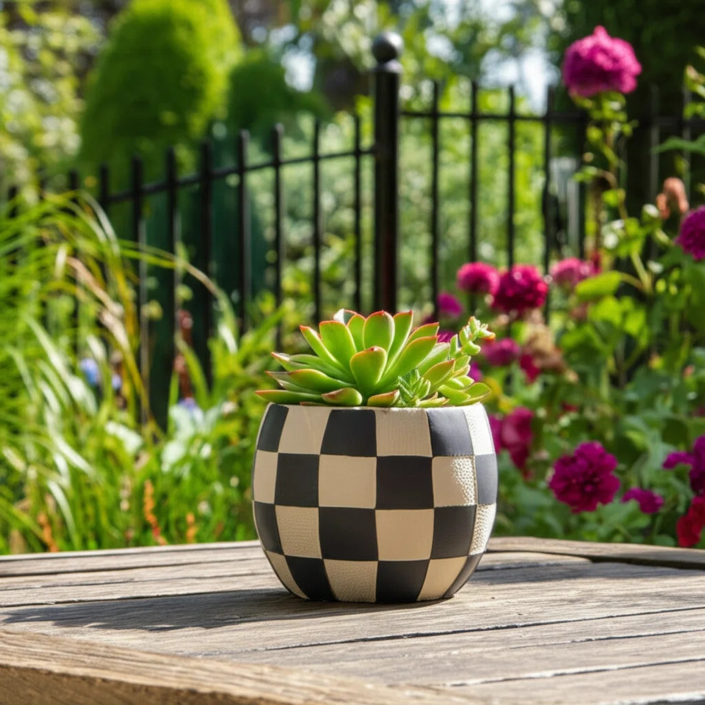 Planter Pottery Cement with Handcrafted Textured Checkered Design and Rounded Silhouette Featurin... | Wayfair North America