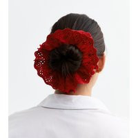 Red Broderie Anglaise Frill Scrunchie New Look | New Look (UK)