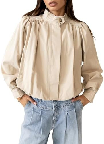 UANEO Womens Cropped Jackets Bubble Pilot Jacket Button Down Outwear with Pockets | Amazon (US)