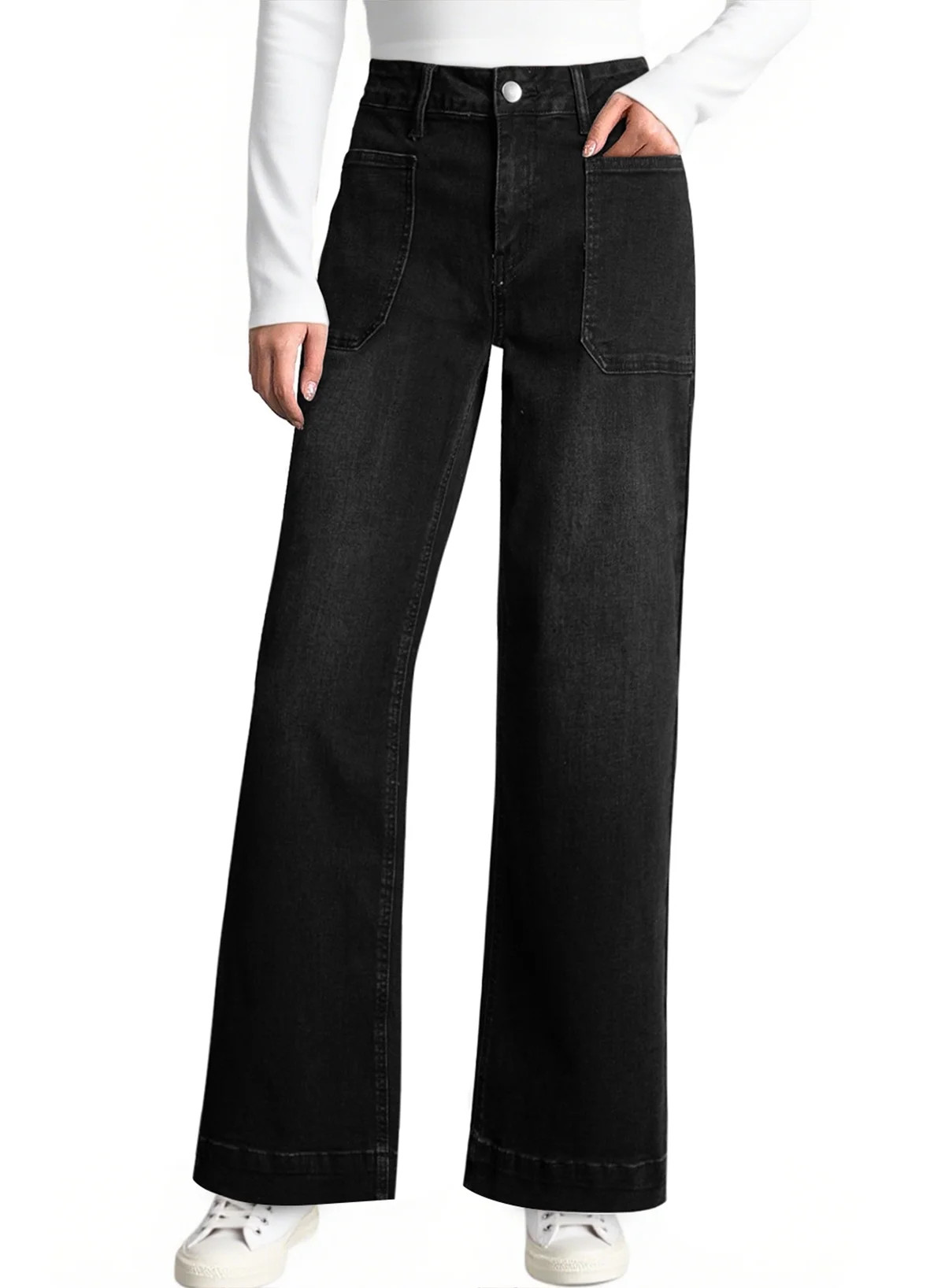 DOKOTOO Womens Wide Leg Jeans Summer Casual Big Pockets Fashion High Waisted Stretchy Loose Denim... | Walmart (US)