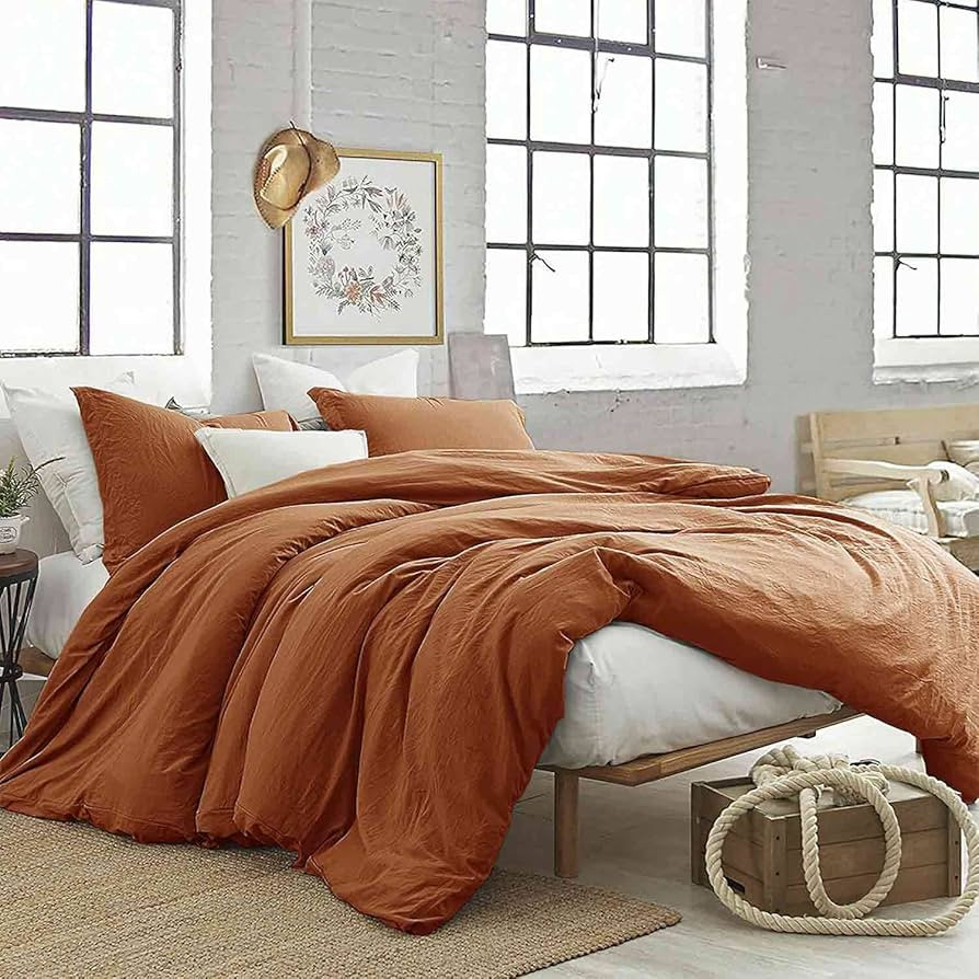 Burnt Orange King Comforter Set - 3 Piece Aesthetic Modern Terracotta Bedding Set - All Season So... | Amazon (US)