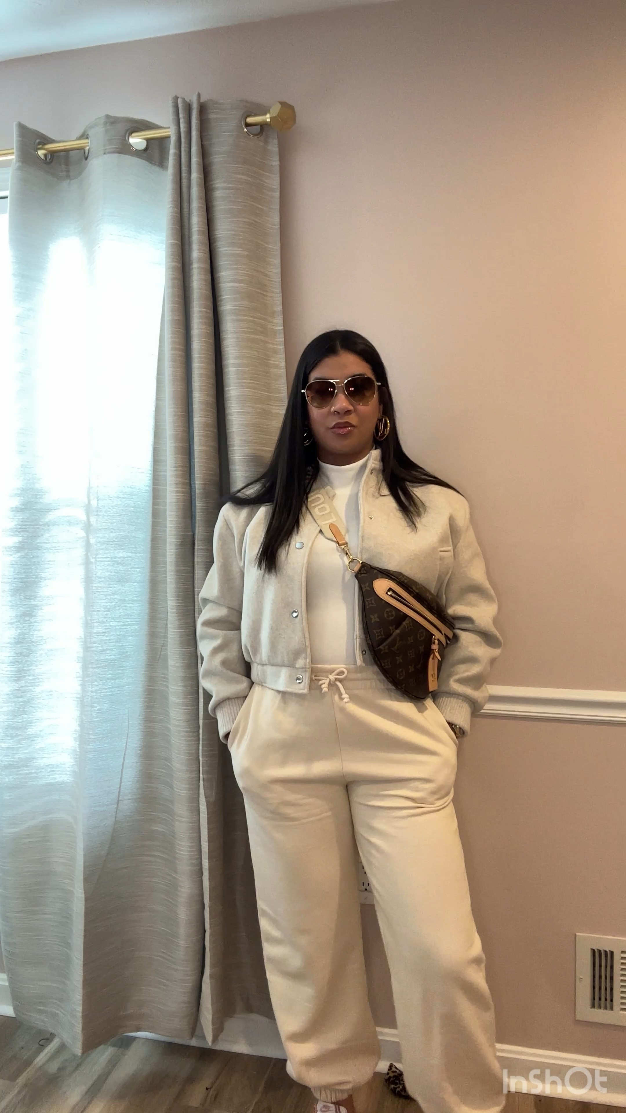 So this weekend was super busy-per usual.  I had a ton of errands to run so I wanted to be comfortable but make it Elevated Comfy!  So I decided on cream colored joggers, paired with white body suit, and an oat color bomber jacket. Decided on Nike Dunks for my #kotd.  Now let’s talk accessories…. Of course my favorite LV hoops. I feel like they just are that needed statement and elevates any basic look.  I love to be hands free so my LV Highrise Bumbag was the bag of choice.   My shades are also LV.  I got them on a trip to Paris back in 2012.  

#LTKover40 #LTKitbag #LTKstyletip