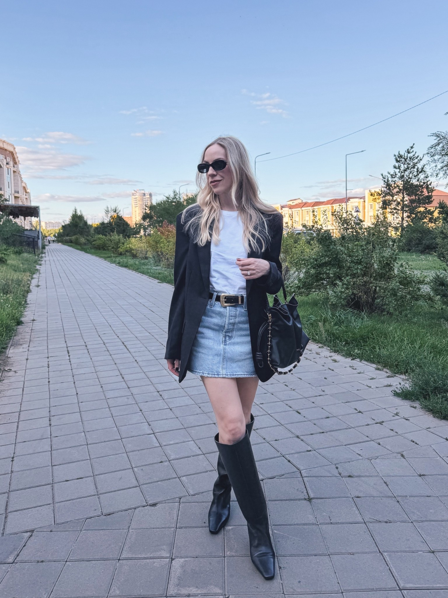 Date night outfit, transitional outfit, @levi denim mini skirt with boots, oversized blazer with mini skirt

#LTKSeasonal #LTKOver40 #LTKSaleAlert