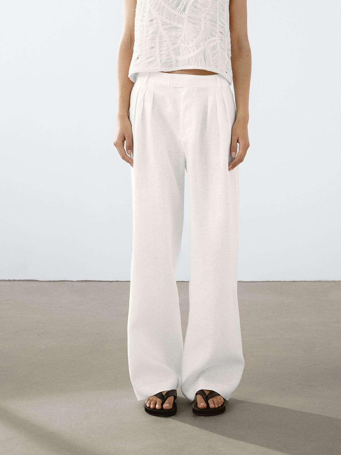 Hose aus reinem Leinen mit dreifacher Bundfalte | Massimo Dutti DE