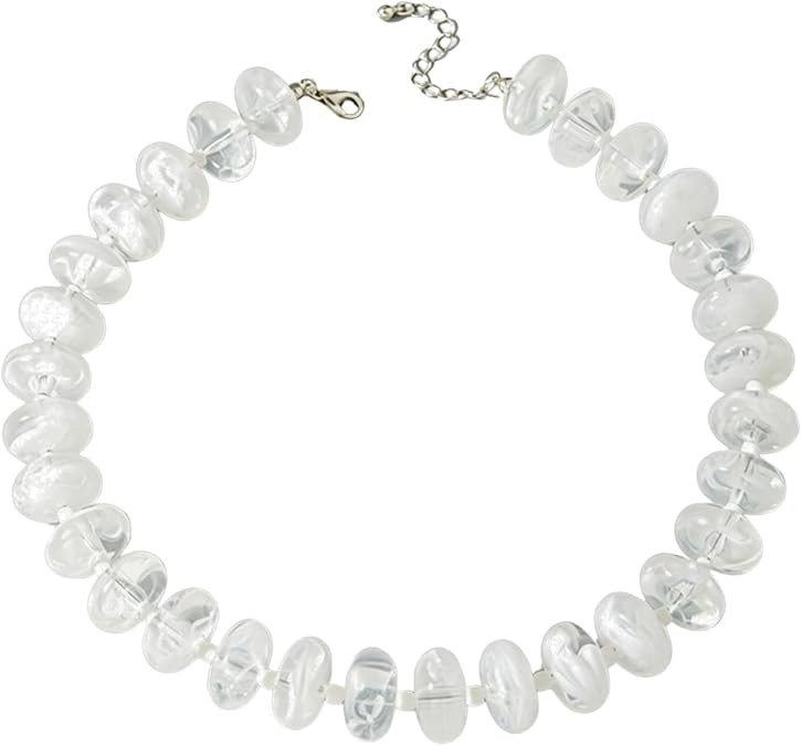 Fuqimanman2020 Resin Chunky Beaded Choker Necklace Boho Acrylic Flat Round Bead Necklace Summer B... | Amazon (US)