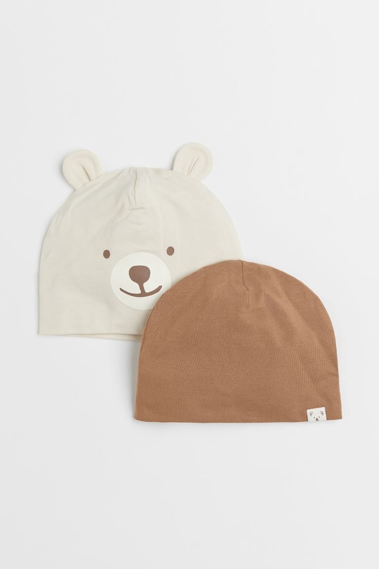 2-pack Cotton Hats - White/bear - Kids | H&M US | H&M (US + CA)