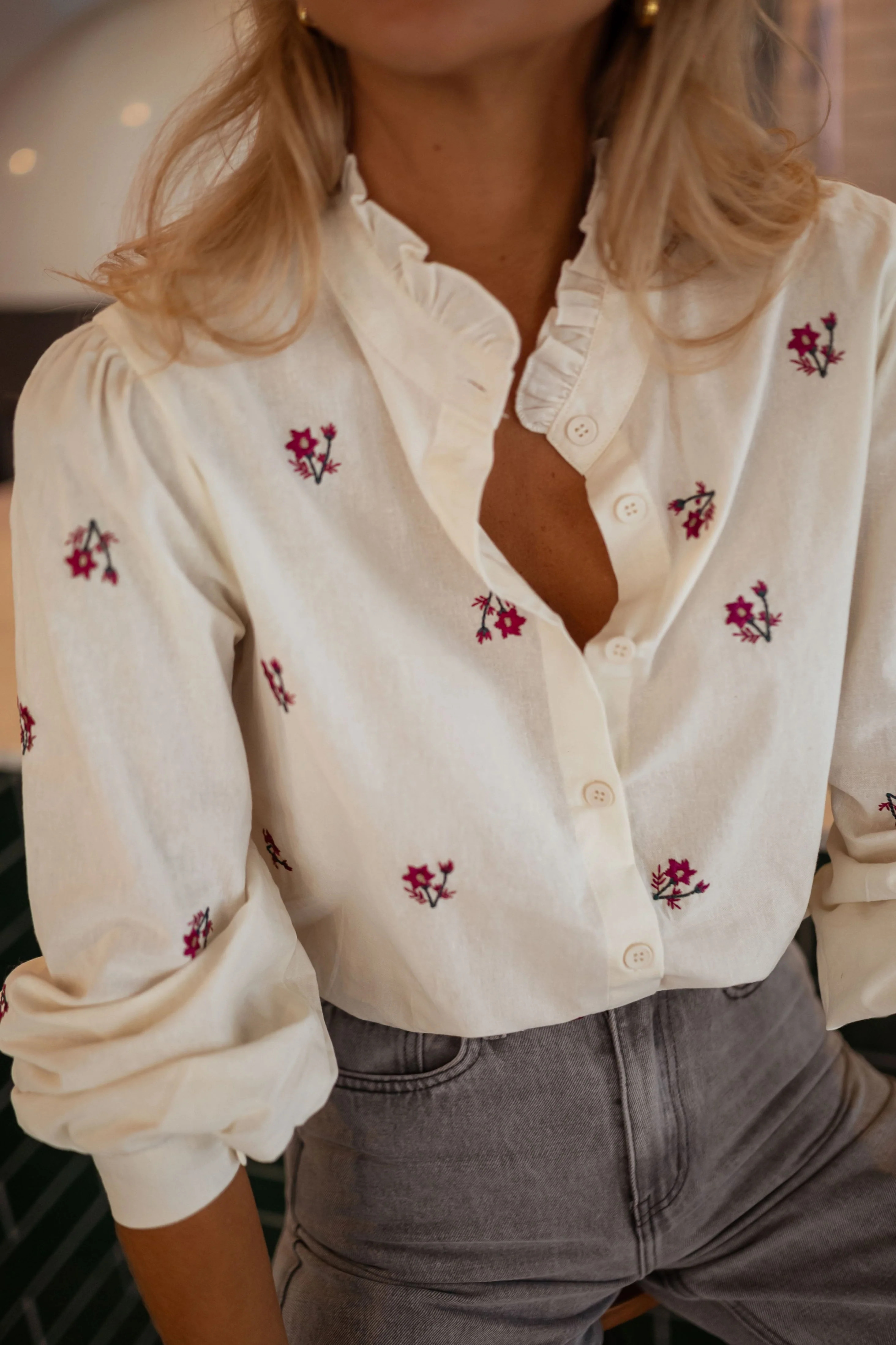 Ecru Floral Solena Shirt | Easy Clothes