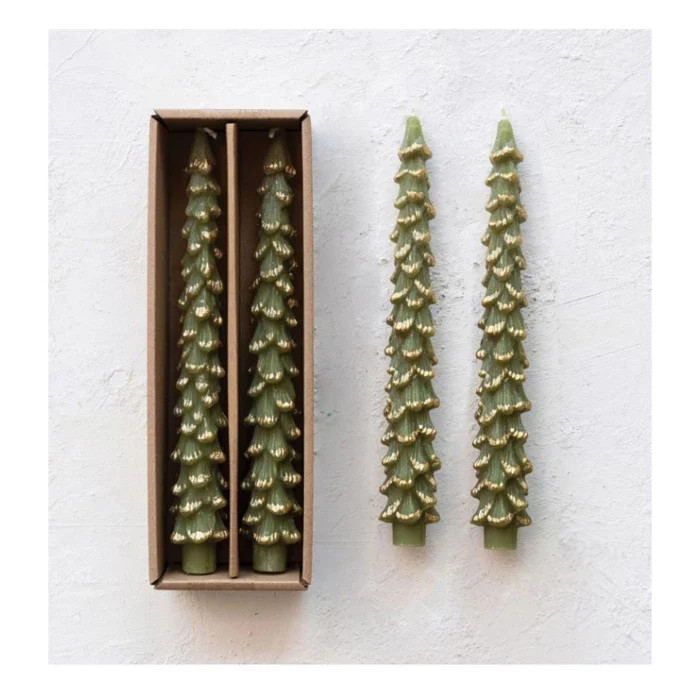 Green Cedar Tree Taper - 10" | Eco Chic Home