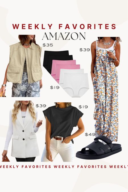 Weekly favorites! We are loving these amazon finds this week! The undies are a musttt!!

Weekly favorites, amazon finds, amazon fashion, blazer, jumpsuit, black top, sandals, summer styles, summer outfit 

#LTKfindsunder50 #LTKSeasonal #LTKfindsunder100