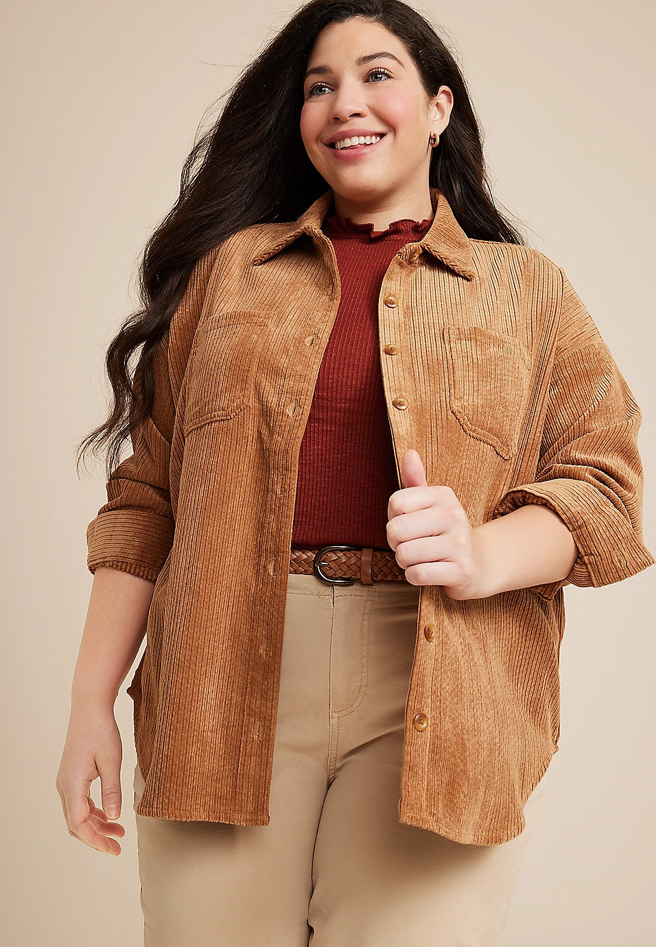 Plus Size Brown Corduroy Shacket | Maurices