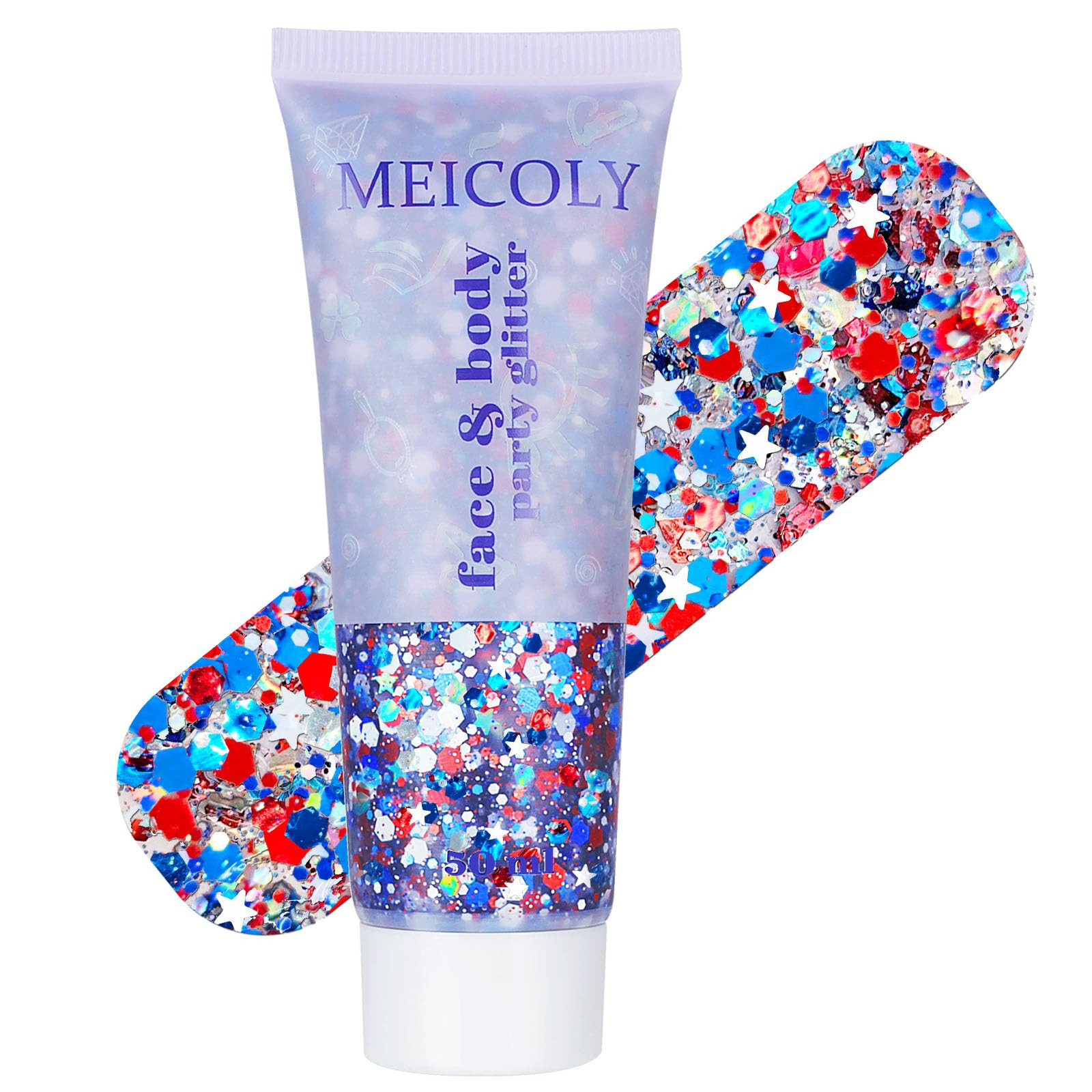 MEICOLY Red White and Blue Body Glitter,4th of July Patriotic Accessories Hair Glitter for Kids,4th of July Outfits for Women,Self-Adhesive Face Glitter for President's Day Veterans Day | Amazon (US)