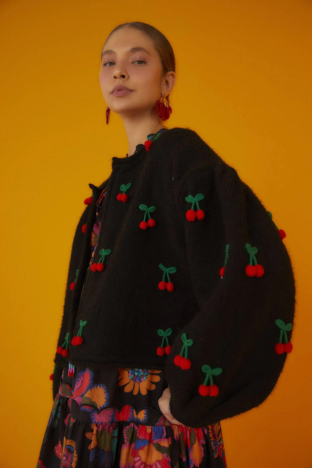 Black Crochet Cherry Cardigan | FarmRio (US)