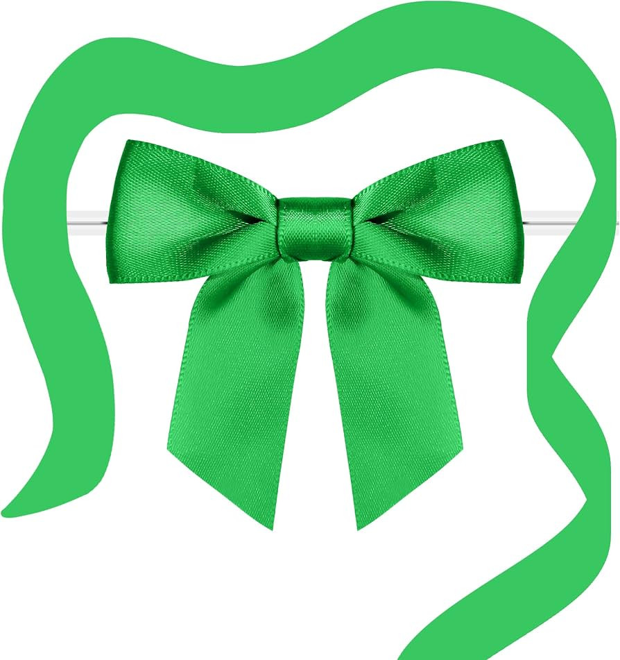 Rainbow Pana 60 Pack 3.5" Twist Tie Bows and 10ft Ribbon, Luxury Green Satin Ribbon Pretied Bows,... | Amazon (US)