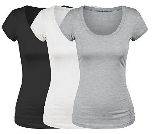 Emmalise Women's Short Sleeve Tshirt Scoop Neck Tee Value Pack Junior Plus Sizes | Amazon (US)