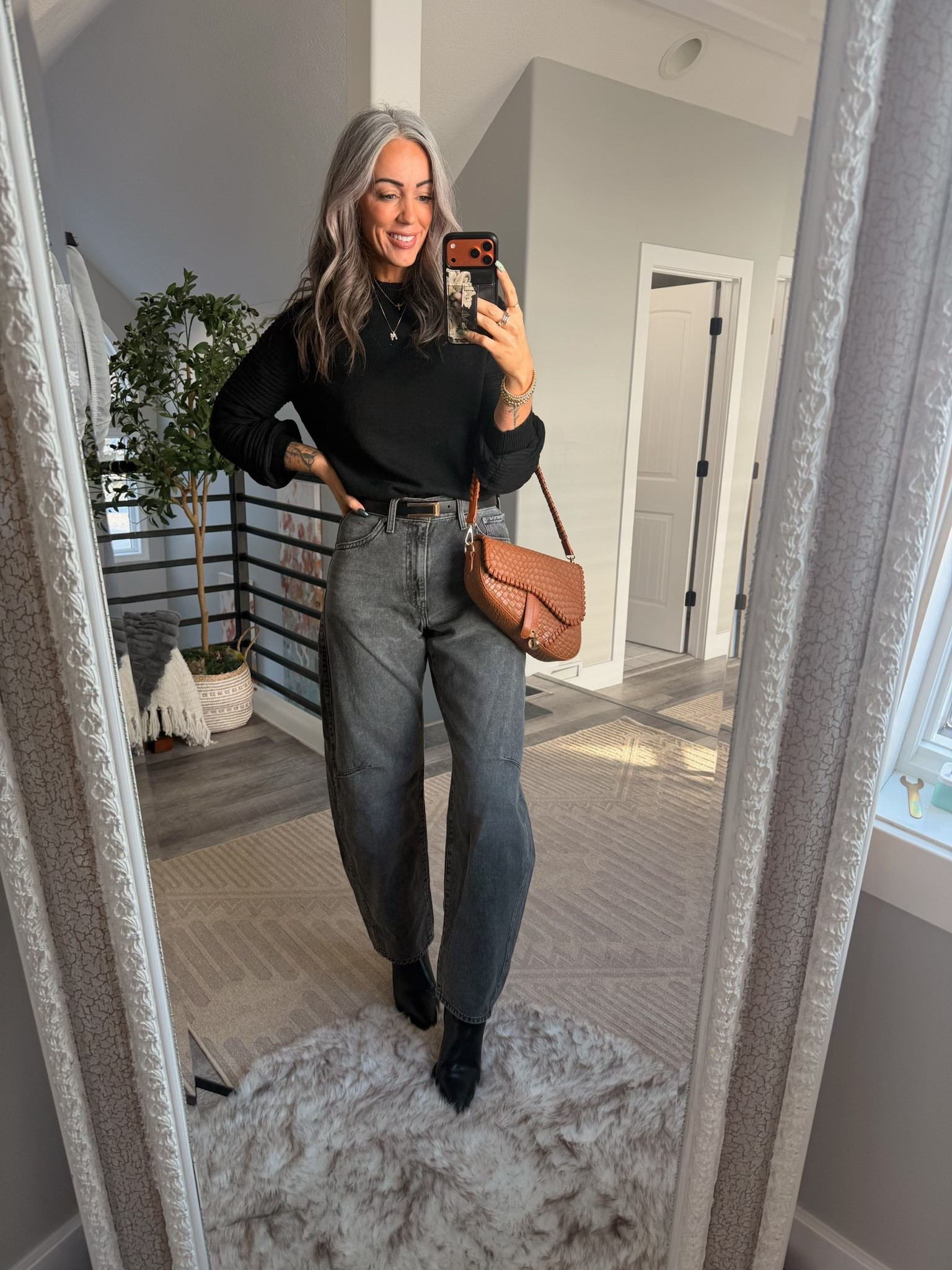My fave pair of barrel jeans hands down! Wearing a size 28. Sweater is part of a two piece set set, just wearing the sweater from it (medium)

#LTKOver40