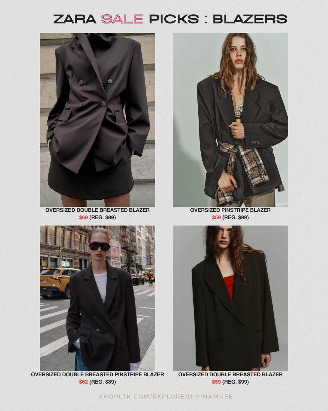 oversized blazers from zara sale. 
- double breasted blazer 
- oversized pinstripe blazers
- black blazer  

 #LTKSaleAlert #LTKFindsUnder100 #LTKWorkwear