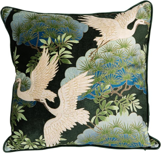 Creative Co-Op Cotton Blend Velvet Printed Pillow with Cranes and Piping, Multicolor, Heron Patte... | Amazon (US)