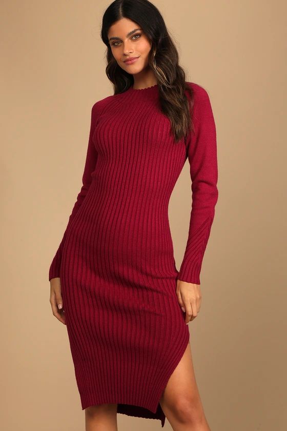 Snuggle Party Wine Red Mock Neck Midi Sweater Dress | Lulus (US)