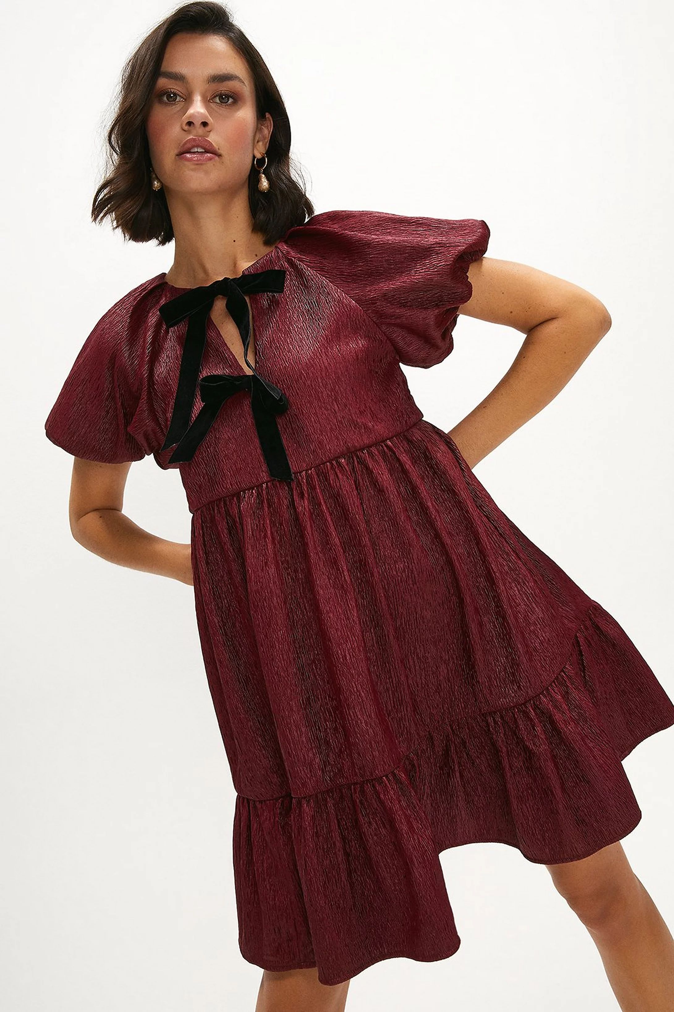 Velvet Bow Detail Jacquard Dress | Coast (UK)